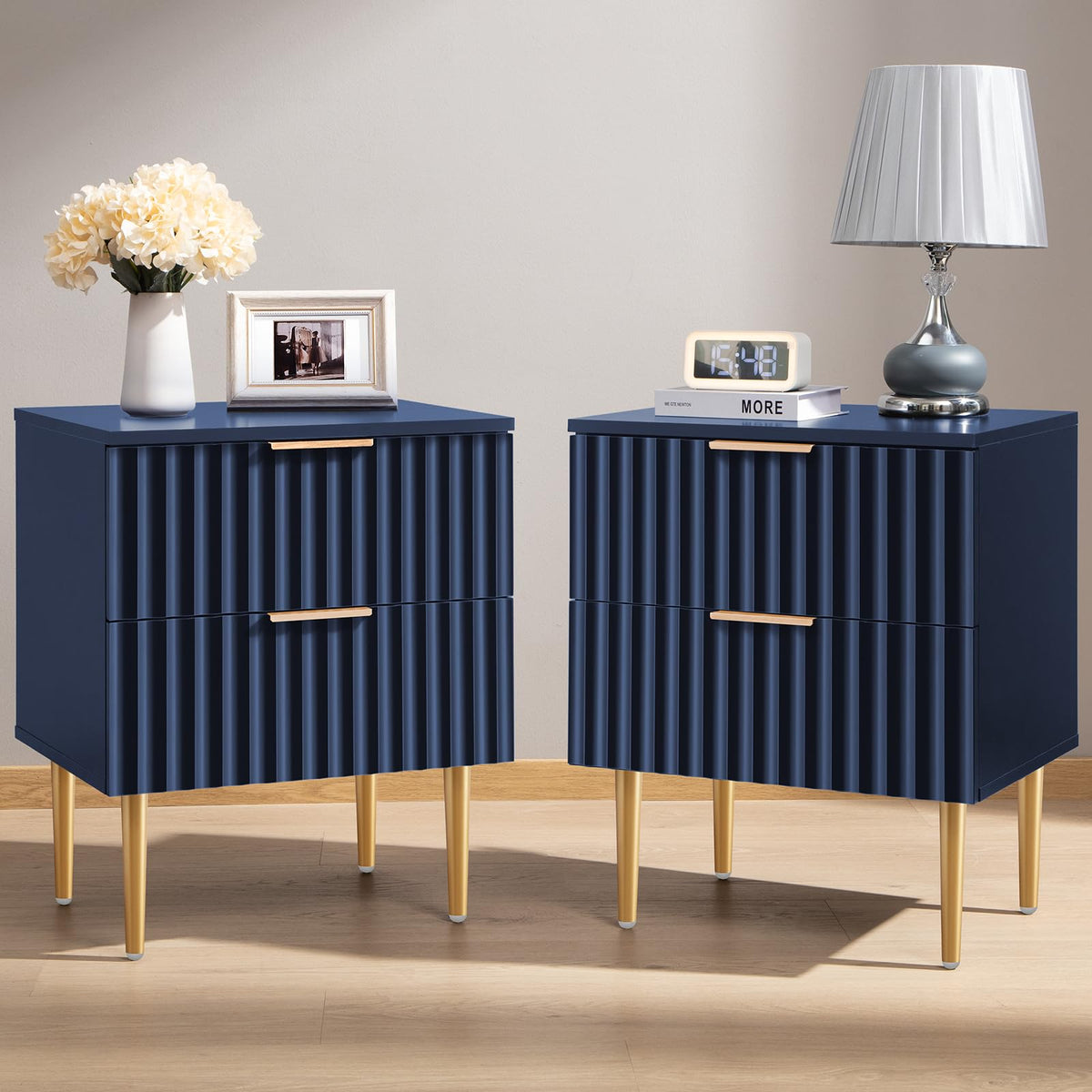 Glossy Nightstand Set of 2 with Drawers J730856