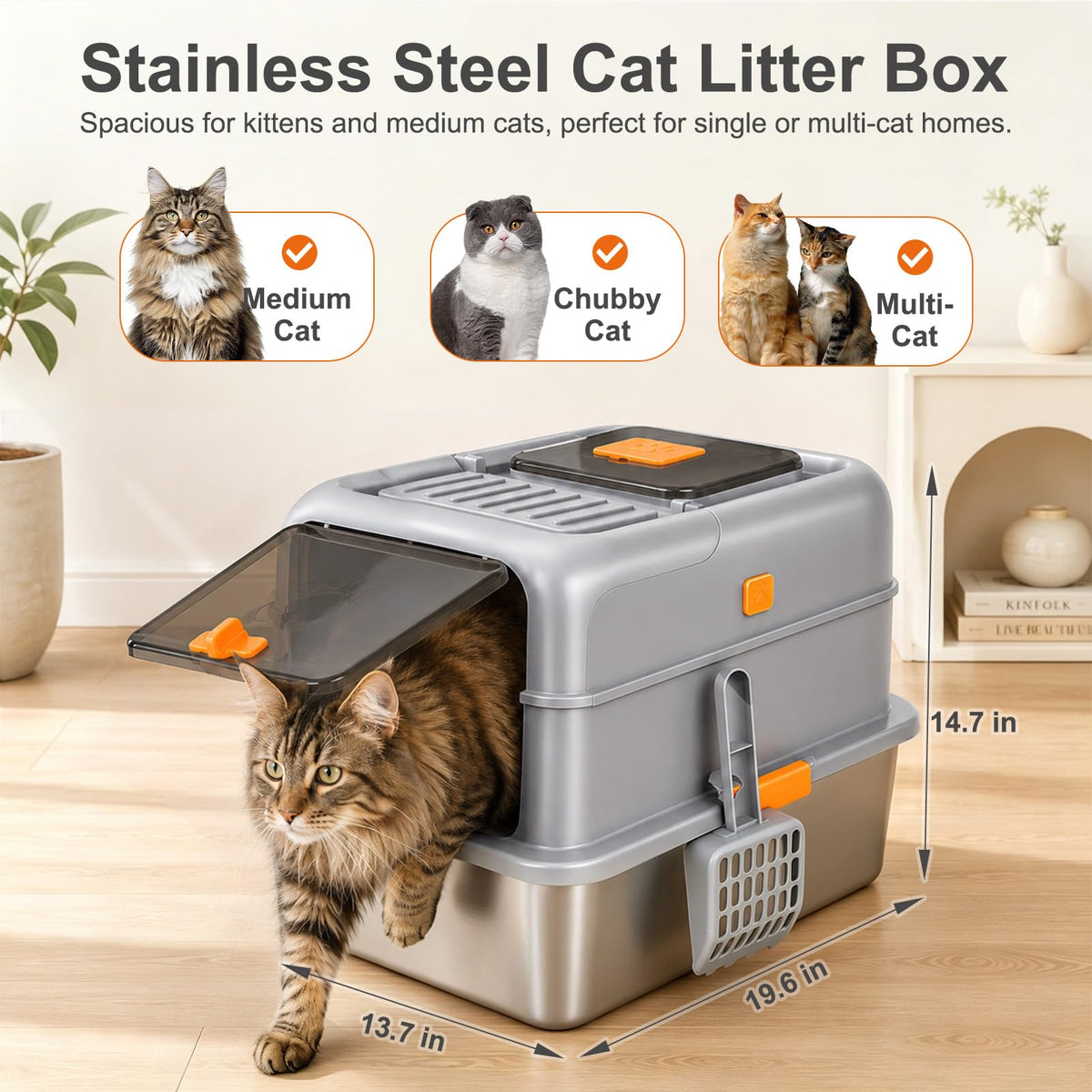Stainless Steel High Sided Cat Litter Box with Lid L81568