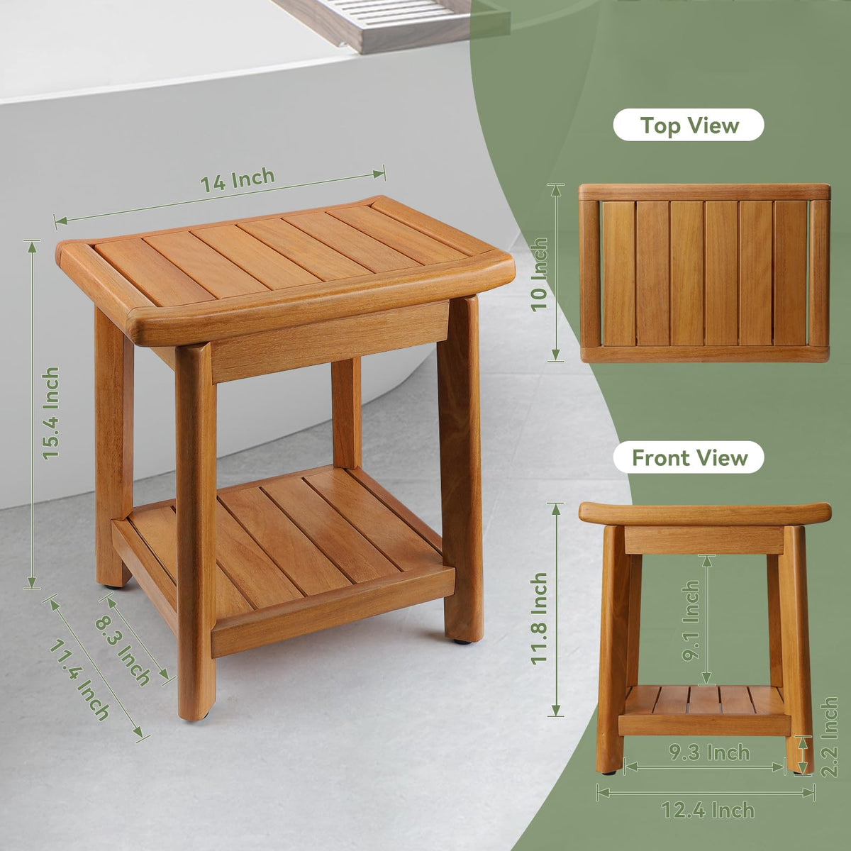 Teak Shower Bench with Towel Bars & Storage Shelf J492