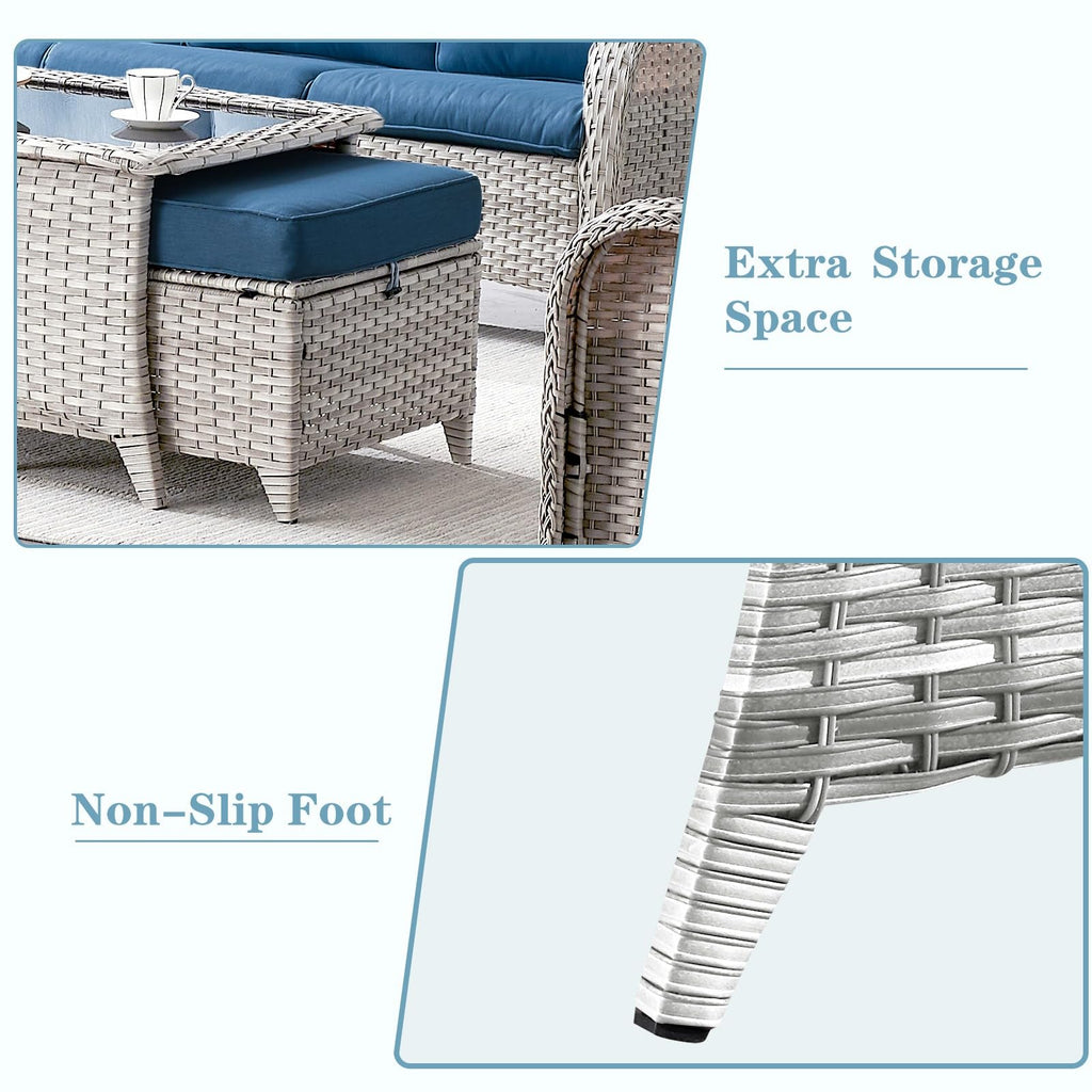 8 Piece Wicker Patio Furniture Set with Swivel Rocker Chairs and Coffee Table N9035