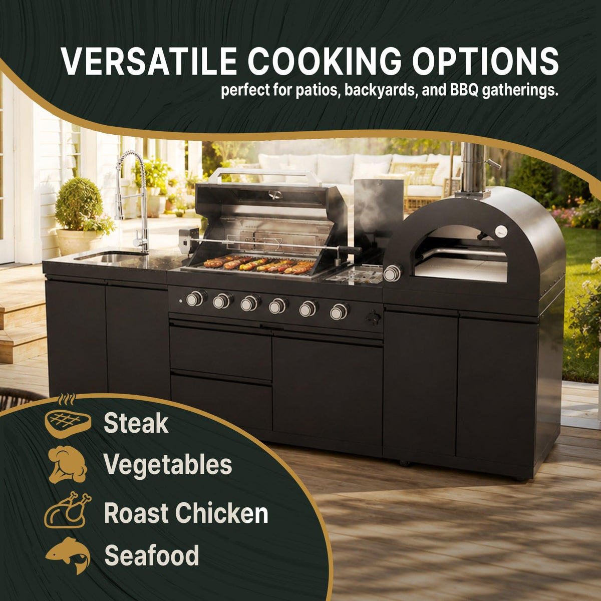 106" Propane BBQ Grill with Pizza Oven A670412