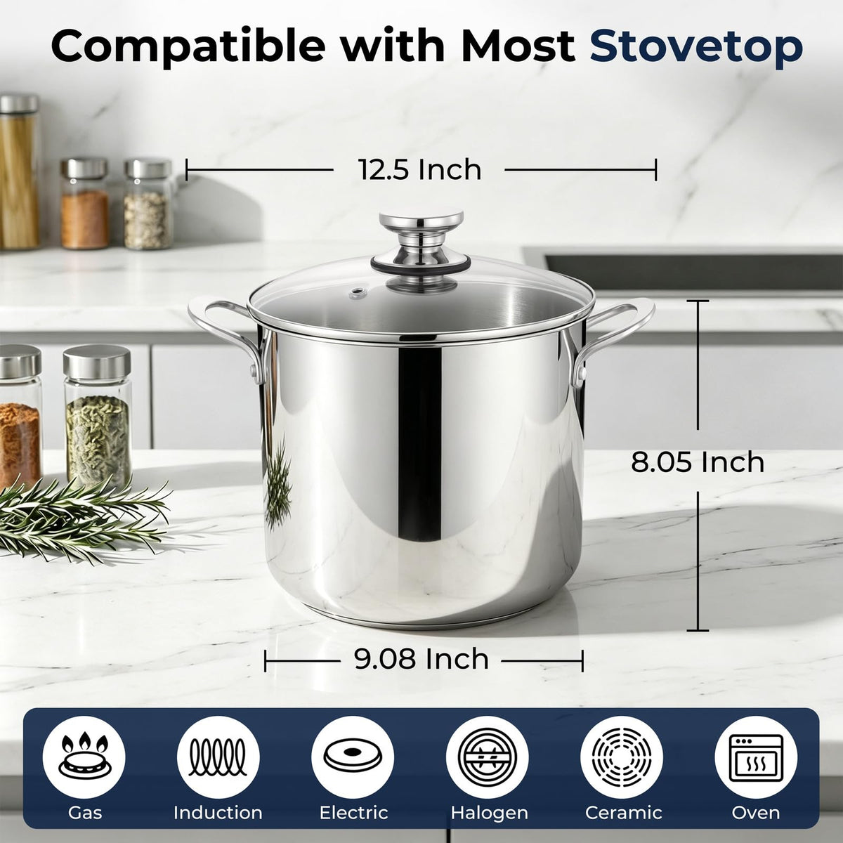 8QT Stainless Steel Stock Pot with Lid S7769