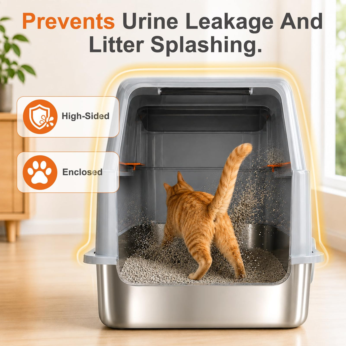 Stainless Steel High Sided Cat Litter Box with Lid L81568
