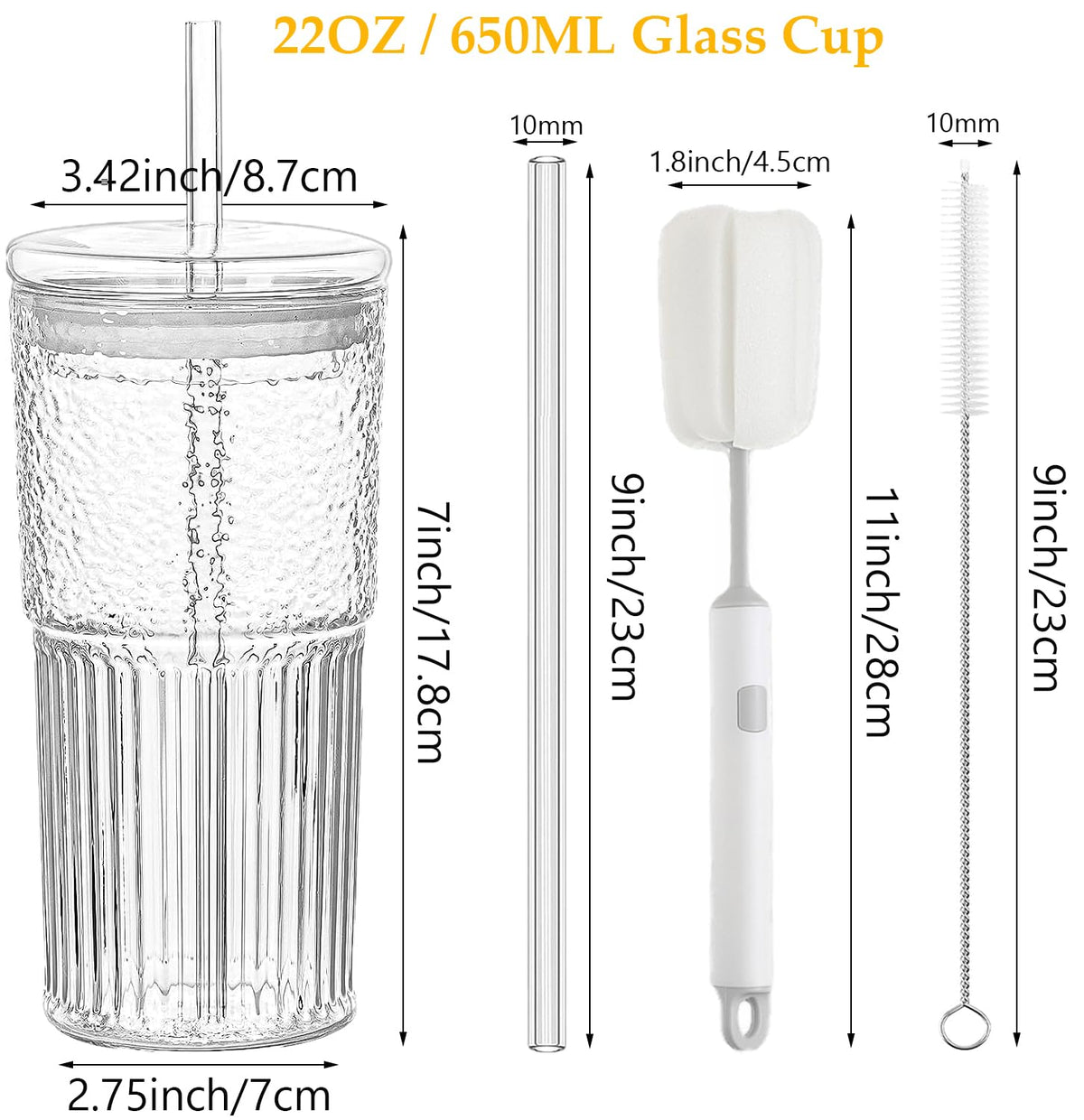 2Pcs 22oz Glass Cups with Lids and Straws J360274