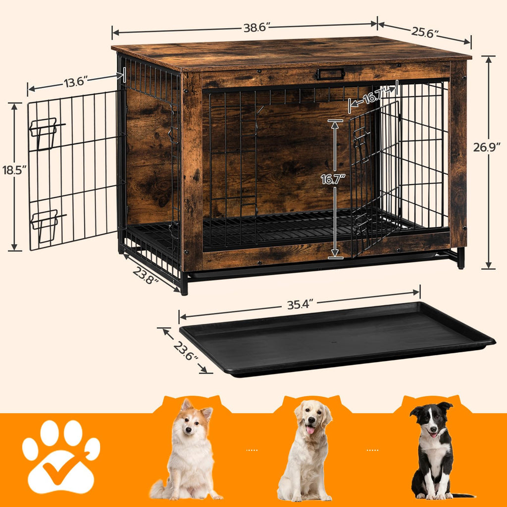38.6" Wooden Dog Crate Furniture with Pull-Out Tray V111256