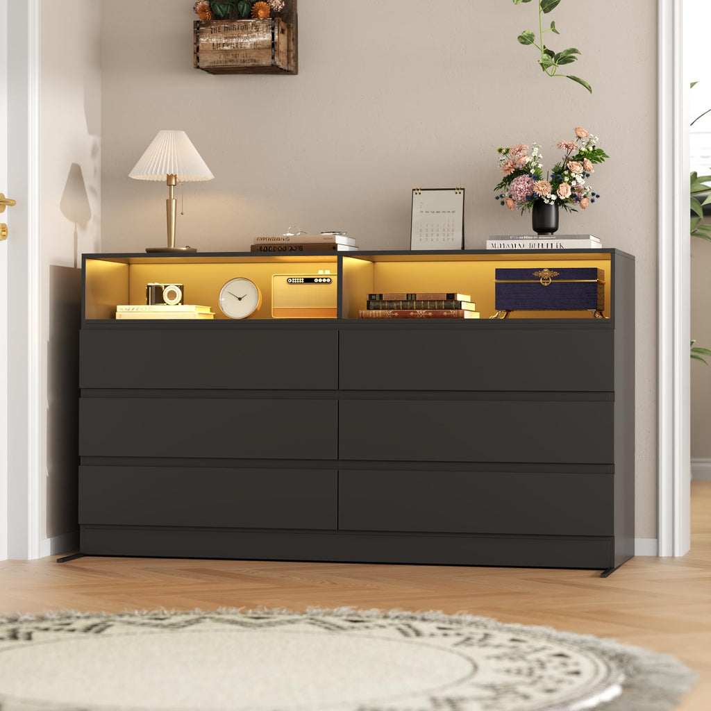 Black 6 Drawer Wood Dresser R544663
