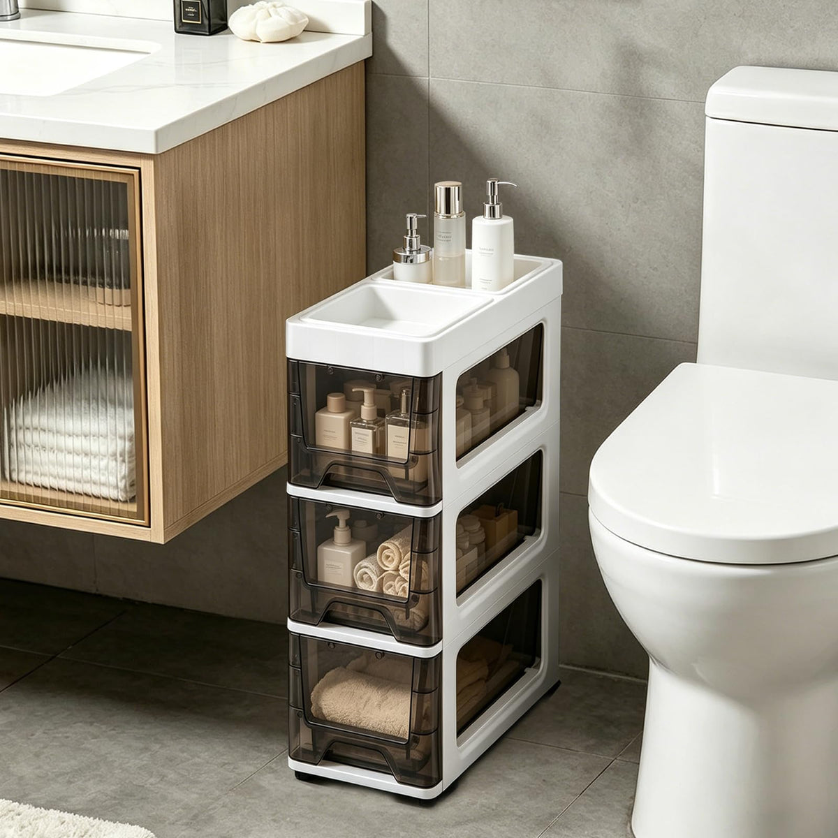 3 Drawer Narrow Plastic Storage Cart with Wheels X37779