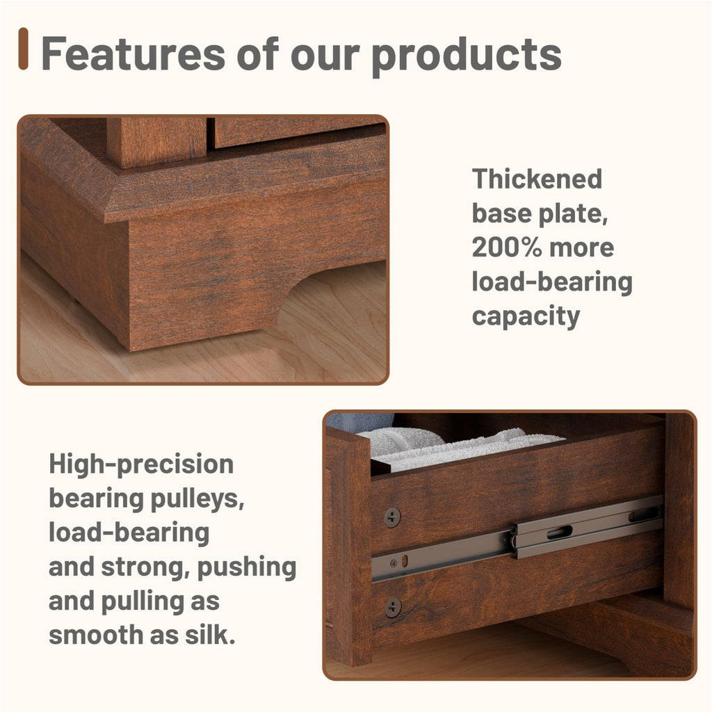 Cherry 3 Drawer Wood Nightstand with Charging Station K627
