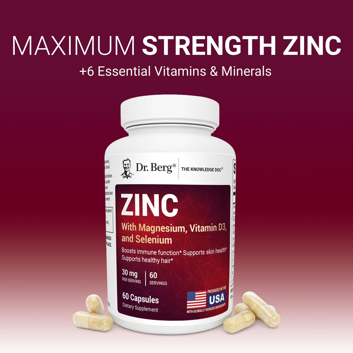 Zinc 30 mg 60 Capsules Chelated with Vitamin D & Selenium H35078
