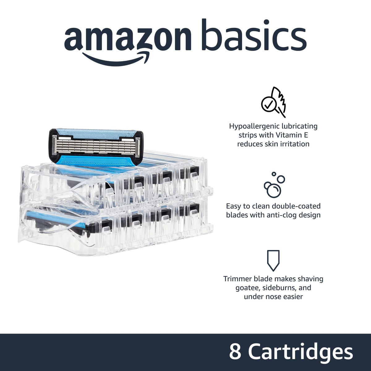5-Blade Razor Blade Refills with Dual Lubrication, 8 Cartridges C9005