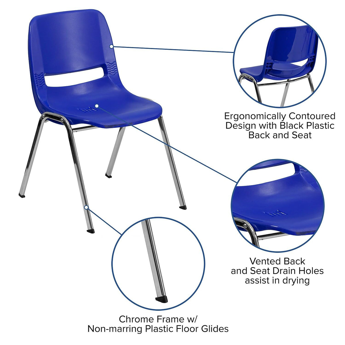 Navy Ergonomic Shell Stack Chair with Chrome Frame U65643