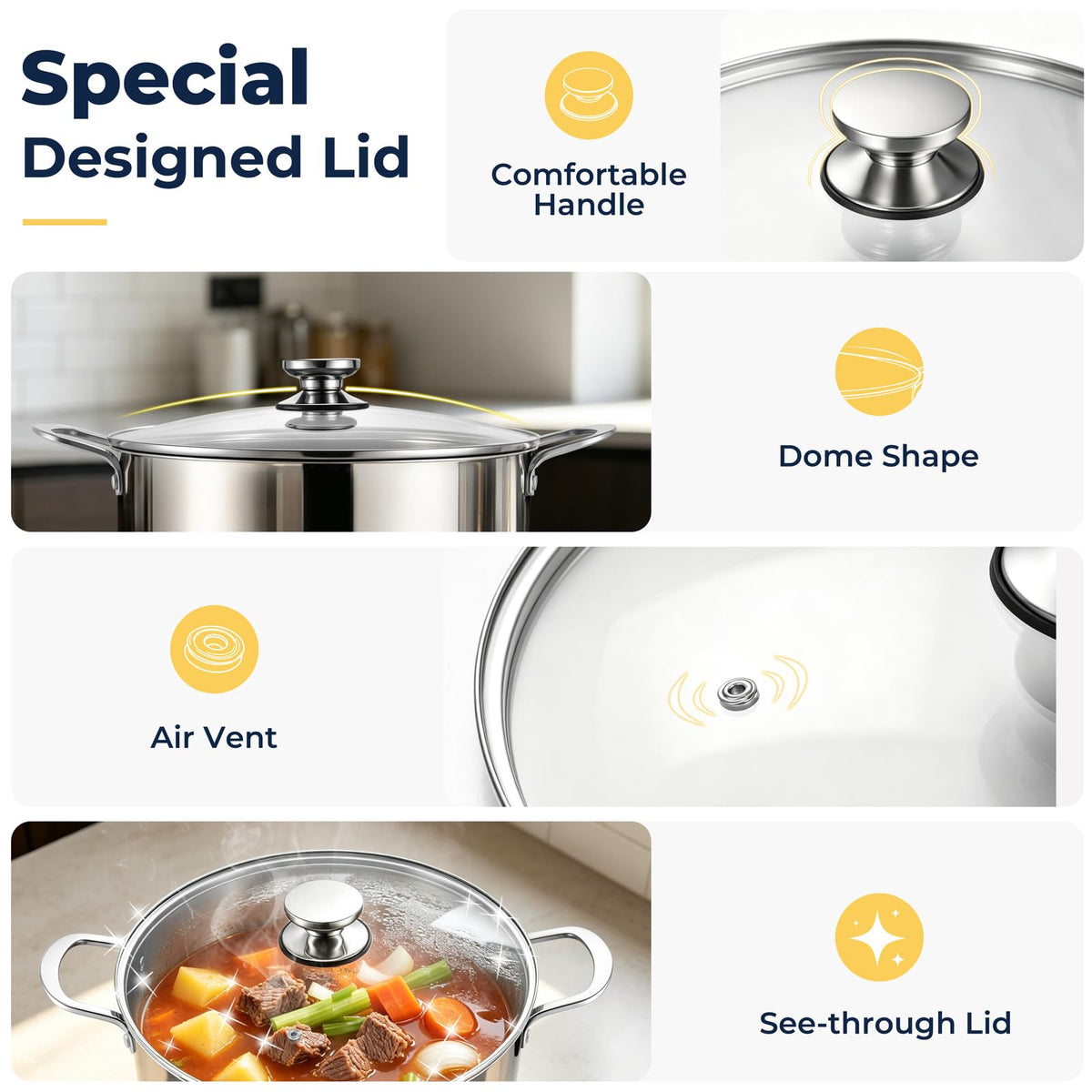 8QT Stainless Steel Stock Pot with Lid S7769