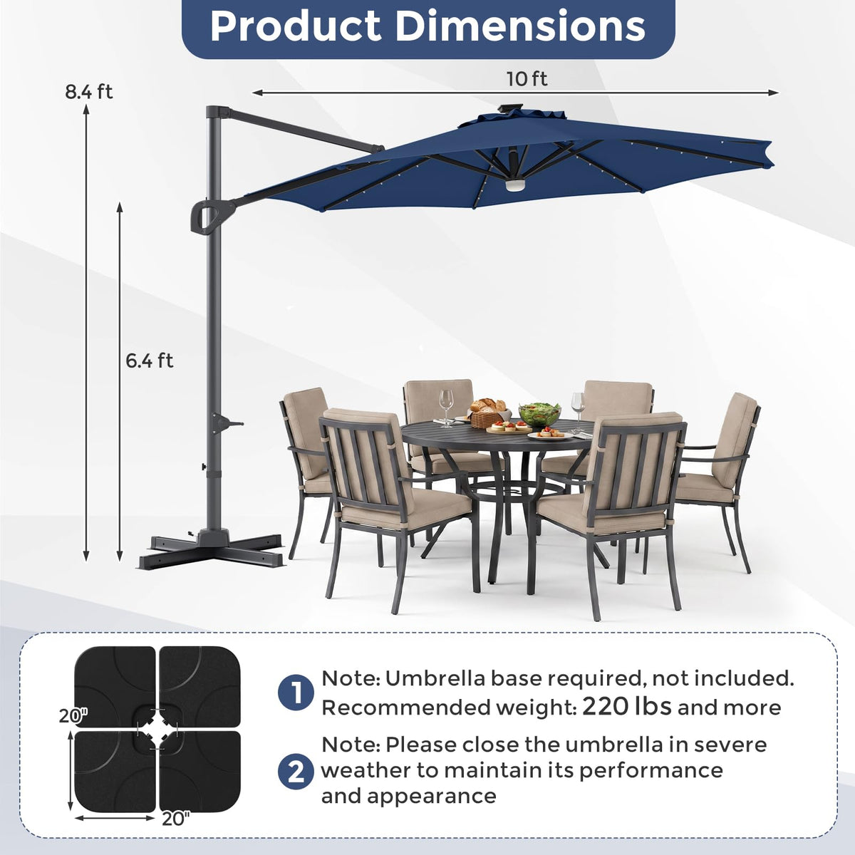 10ft Solar LED Offset Cantilever Patio Umbrella Z6661