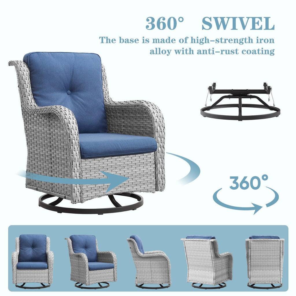 8 Piece Wicker Patio Furniture Set with Swivel Rocker Chairs and Coffee Table N9035