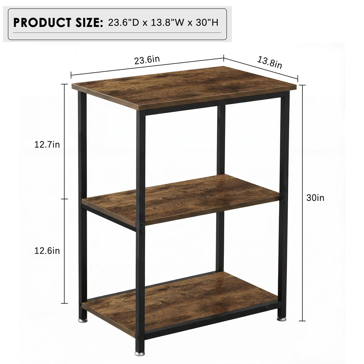 Tall End Side Table with 3-Tier Storage Shelf U791