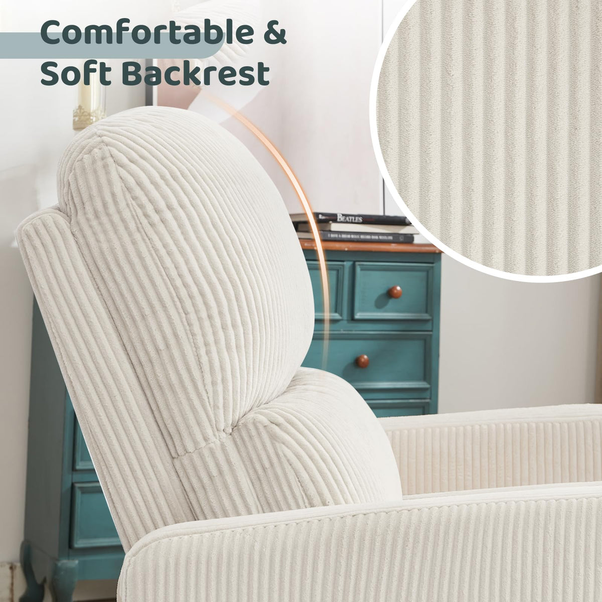 Oversized Corduroy Swivel Rocker Recliner Chair F717