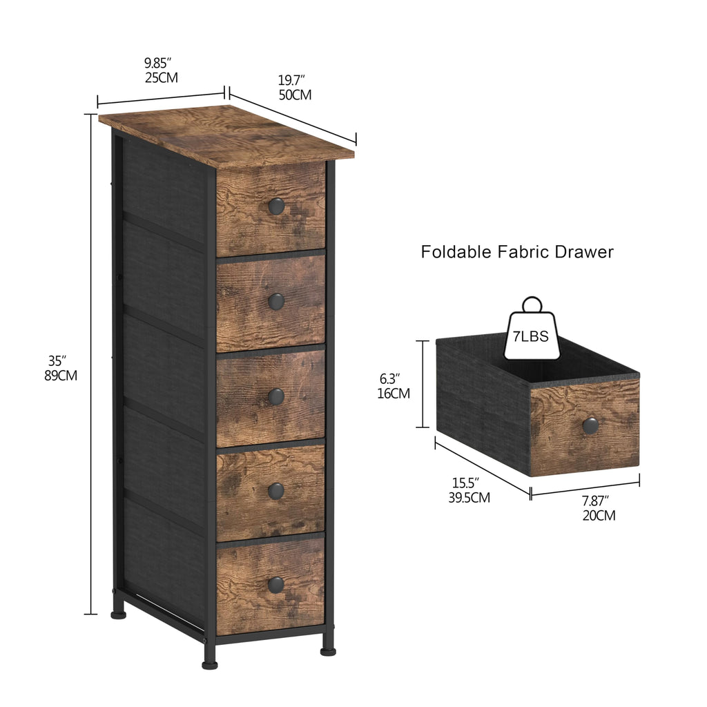 Narrow 5 Drawers Fabric Dresser C5833