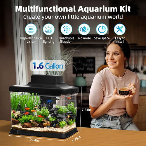 1.6 Gallon Ultra-Clear Aquarium Starter Kit with LED Lighting and Filter J30867