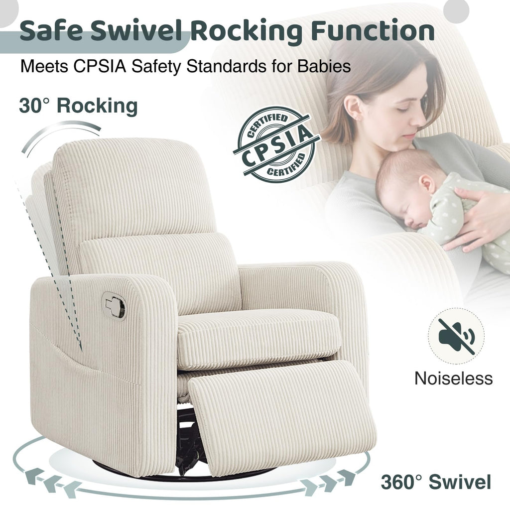 Oversized Corduroy Swivel Rocker Recliner Chair F717