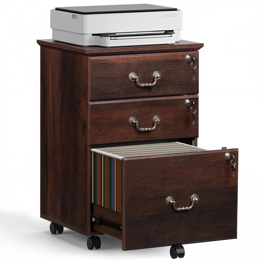 3 Drawer Wood File Cabinet with Lock F9516