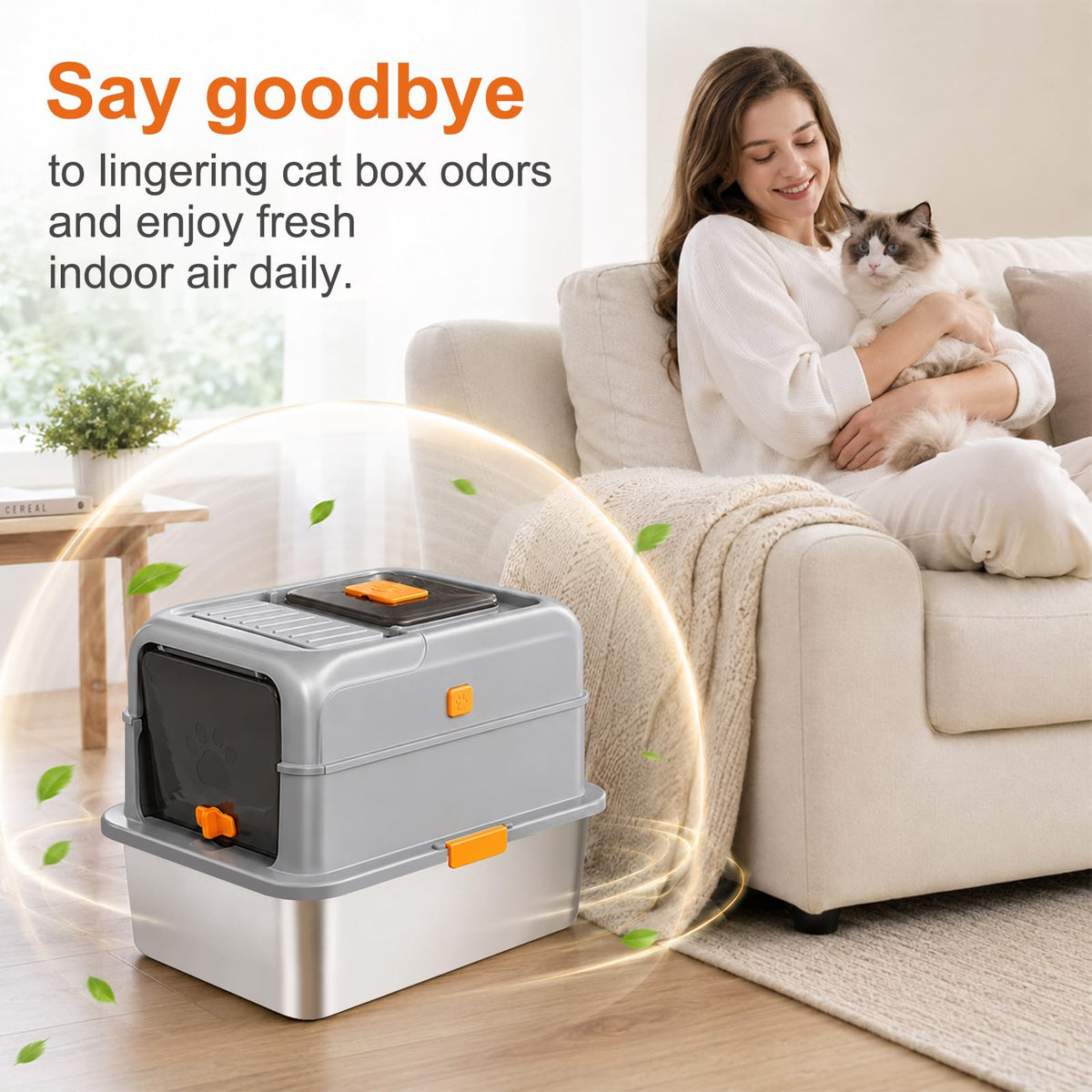 Stainless Steel High Sided Cat Litter Box with Lid L81568