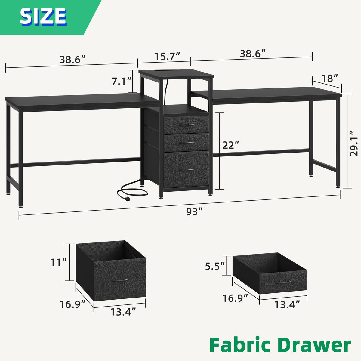 Two Person Desk with Charging Station T7881