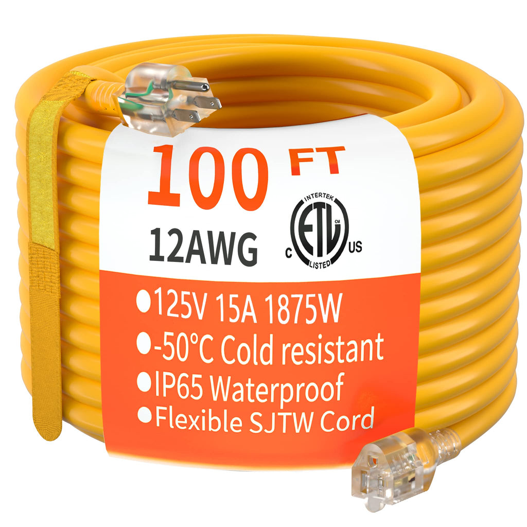 100 FT 12/3 Gauge Heavy Duty Outdoor Extension Cord Waterproof N103