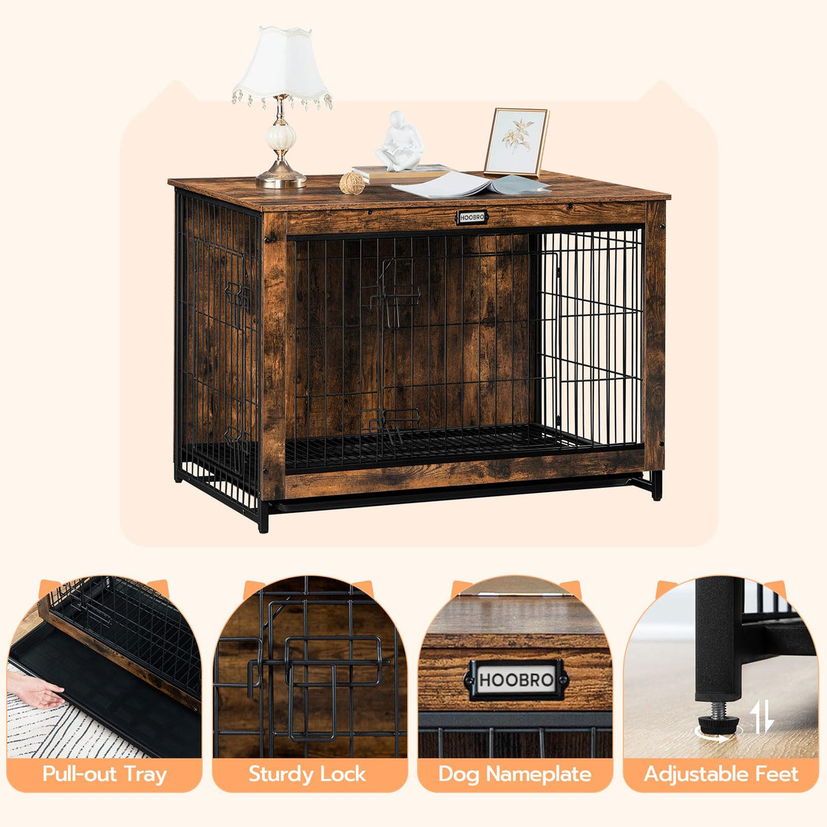 38.6" Wooden Dog Crate Furniture with Pull-Out Tray V111256