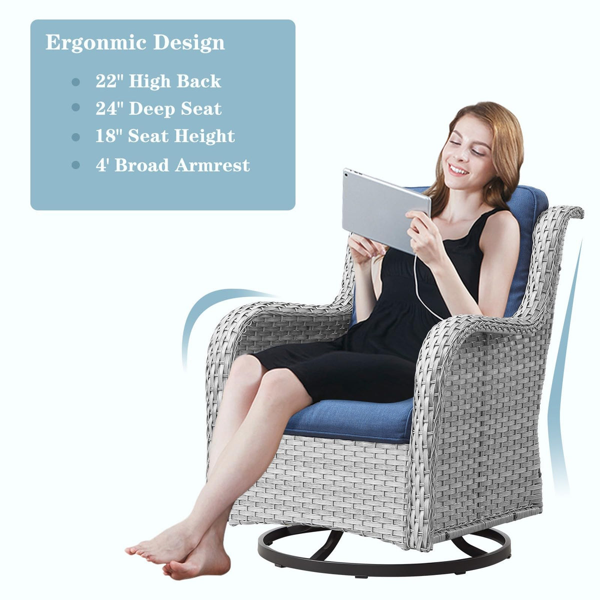 8 Piece Wicker Patio Furniture Set with Swivel Rocker Chairs and Coffee Table N9035