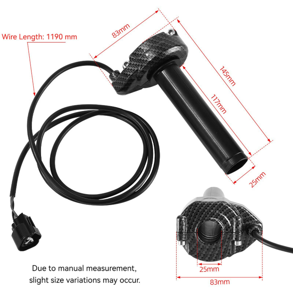 Electric Dirt Bike Twist Throttle Metal Housing Ribbed Grip 3 Pin Sealed Connector T2946