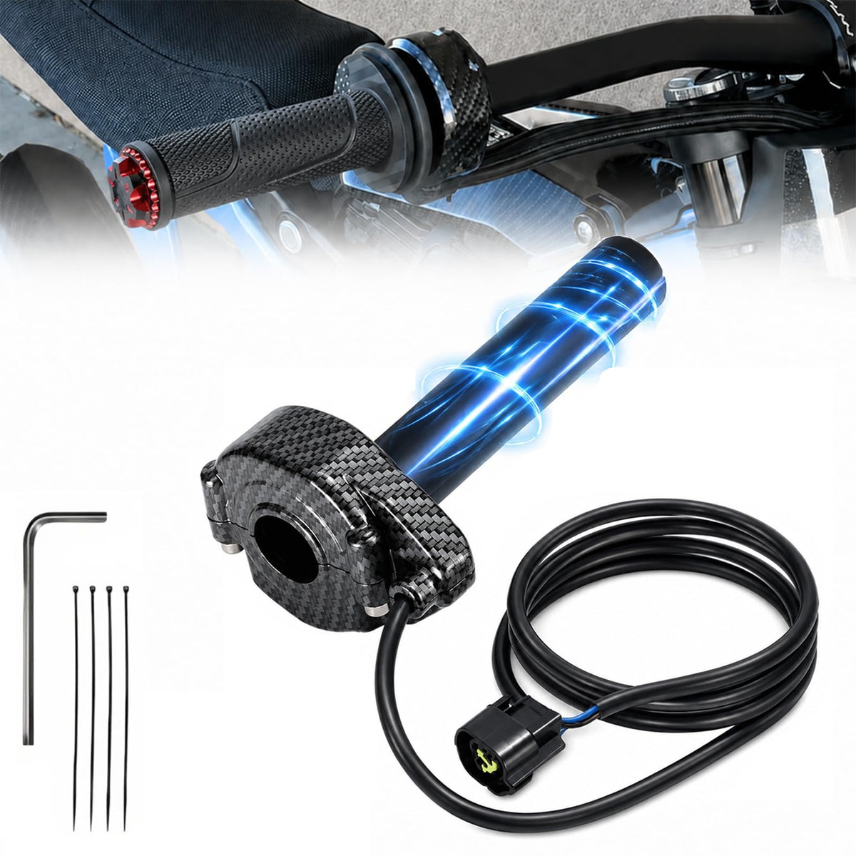 Electric Dirt Bike Twist Throttle Metal Housing Ribbed Grip 3 Pin Sealed Connector T2946