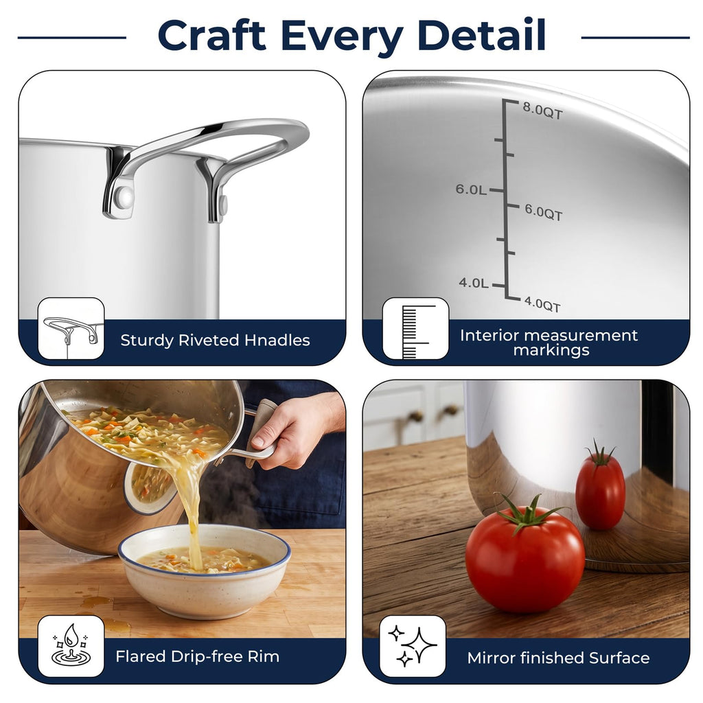 8QT Stainless Steel Stock Pot with Lid S7769