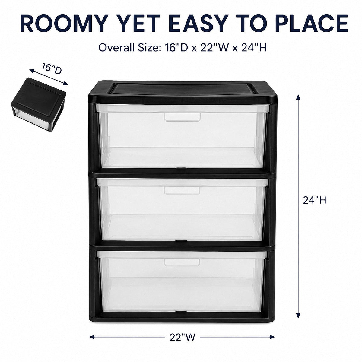 Black 3 Drawer Plastic Storage Tower X3900
