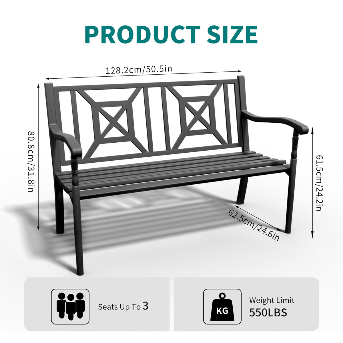 50.5" Metal Patio Bench with Lattice Backrest J6919
