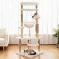 70" Tall Natural Solid Wooden Cat Tree Tower with Scratch Posts M978
