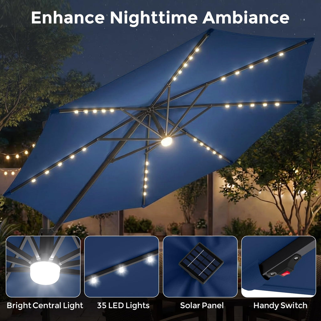 10ft Solar LED Offset Cantilever Patio Umbrella Z6661