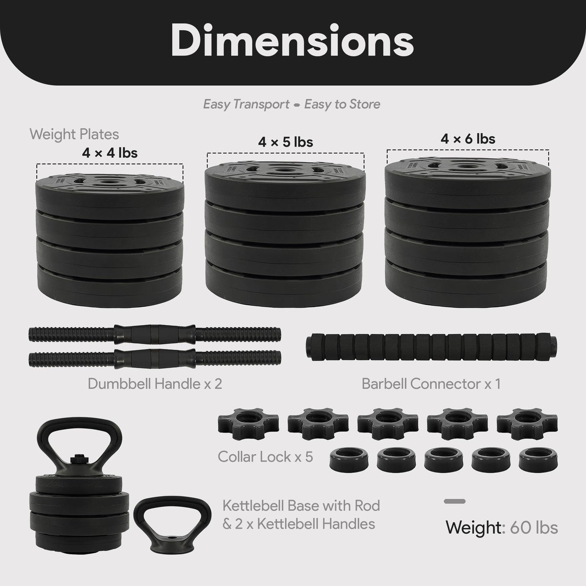Adjustable Dumbbell Set 60 Lbs Black X887926