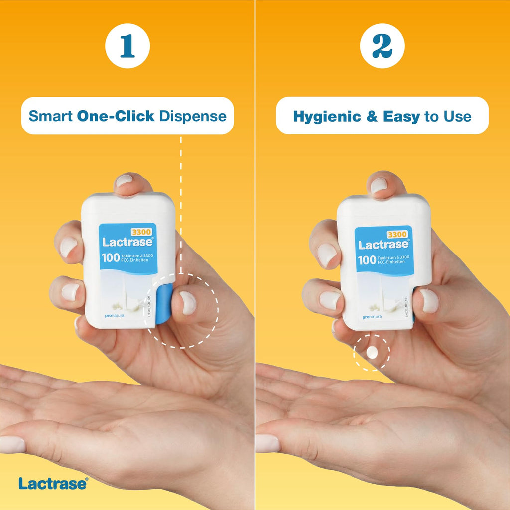 Lactrase Tablet Dispenser 3,300 FCC Lactase Units 100 Pills T2434