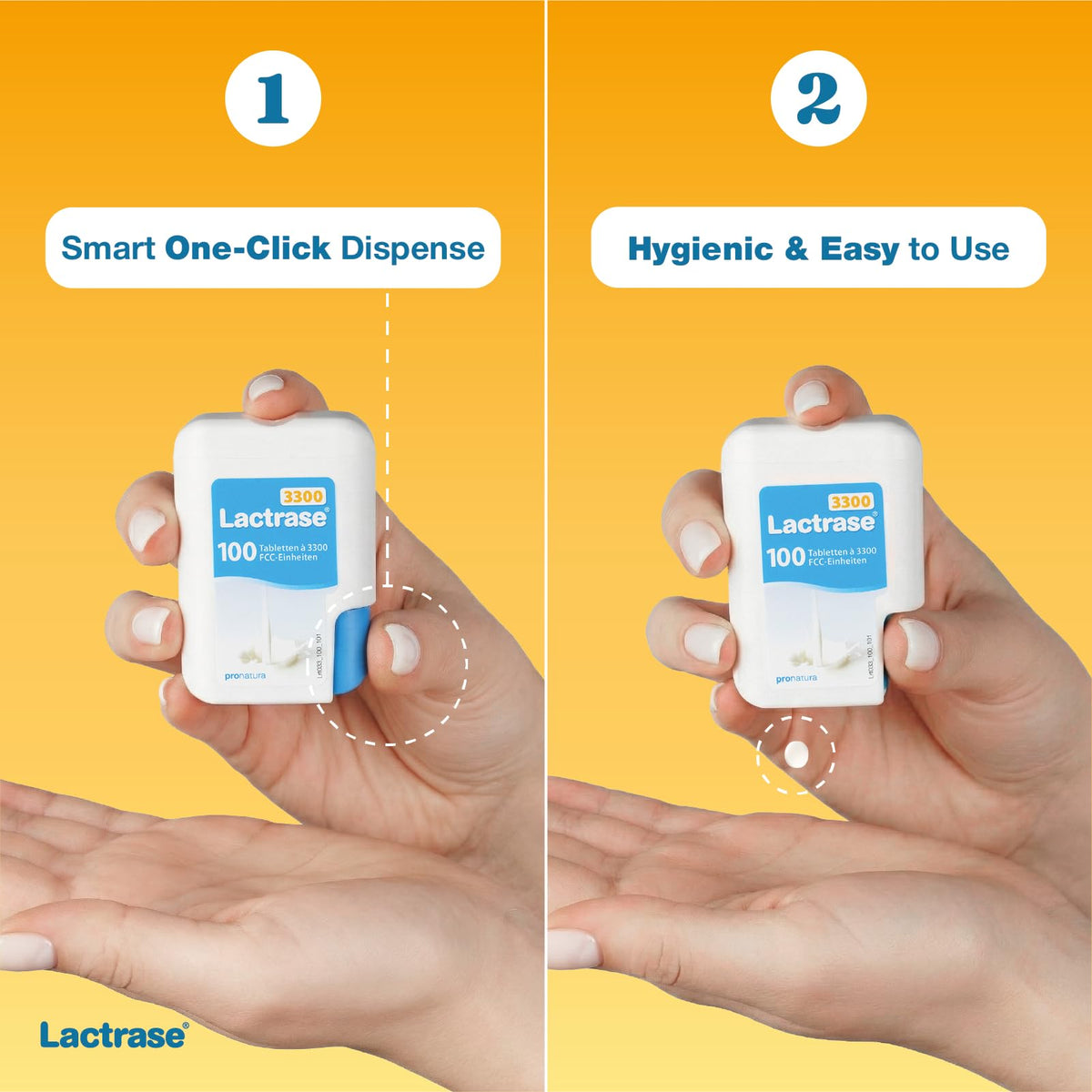 Lactrase Tablet Dispenser 3,300 FCC Lactase Units 100 Pills T2434