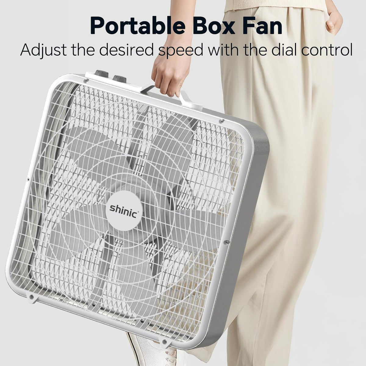 20” Box Fan with Thermostat, 3-Speed Portable Floor Fan, White O7271
