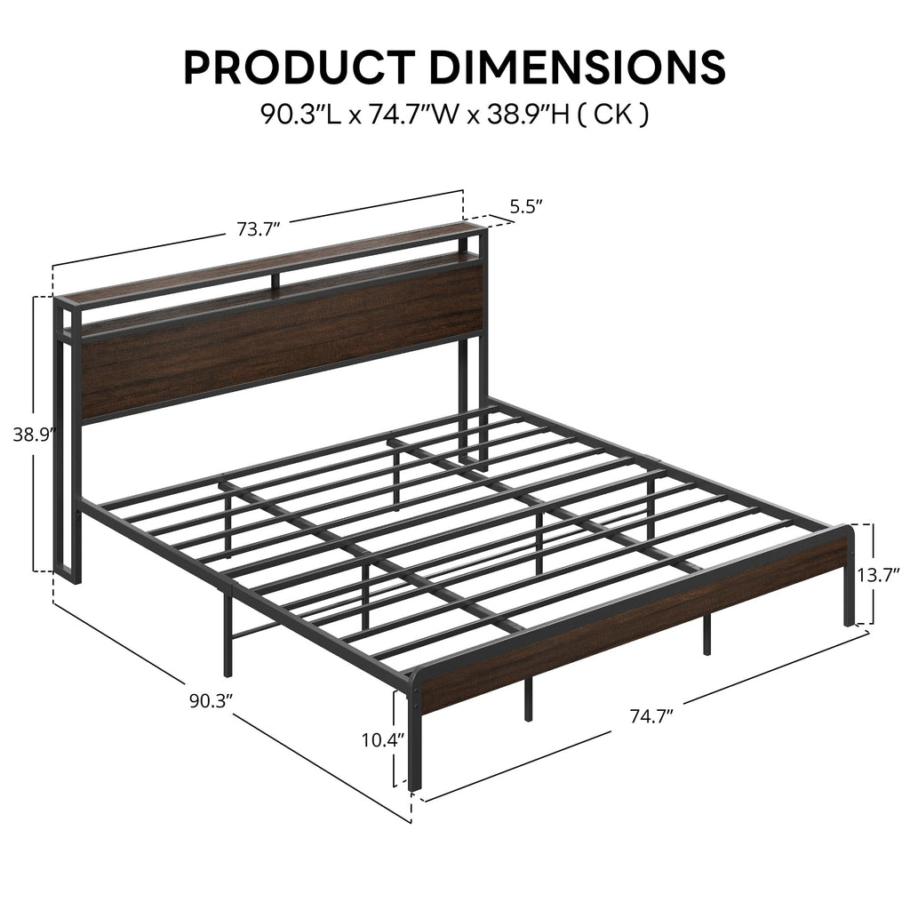 California King Bed Frames with Storage Shelf Headboard J30085