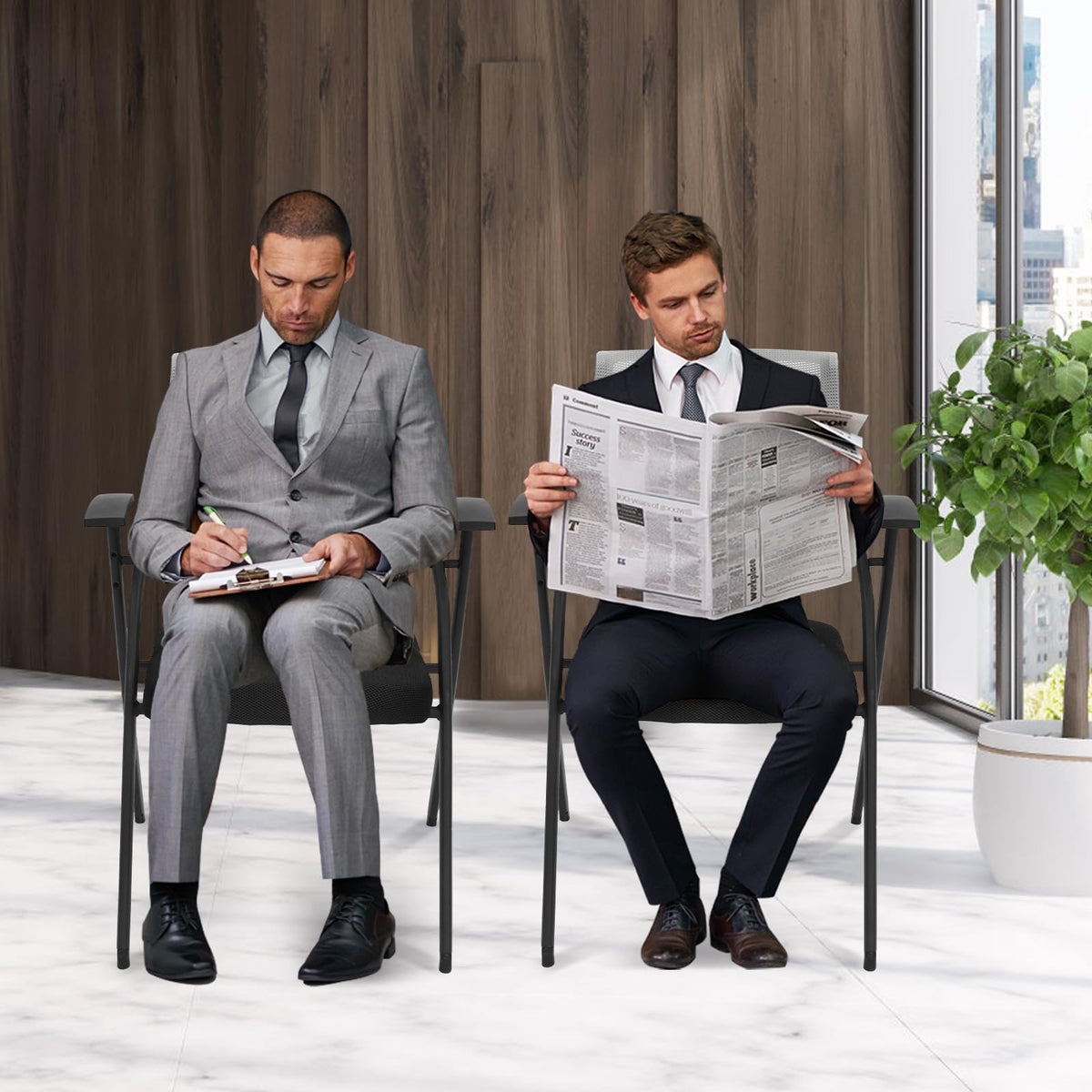 Grey Mesh Back Stacking Arm Chairs X90232