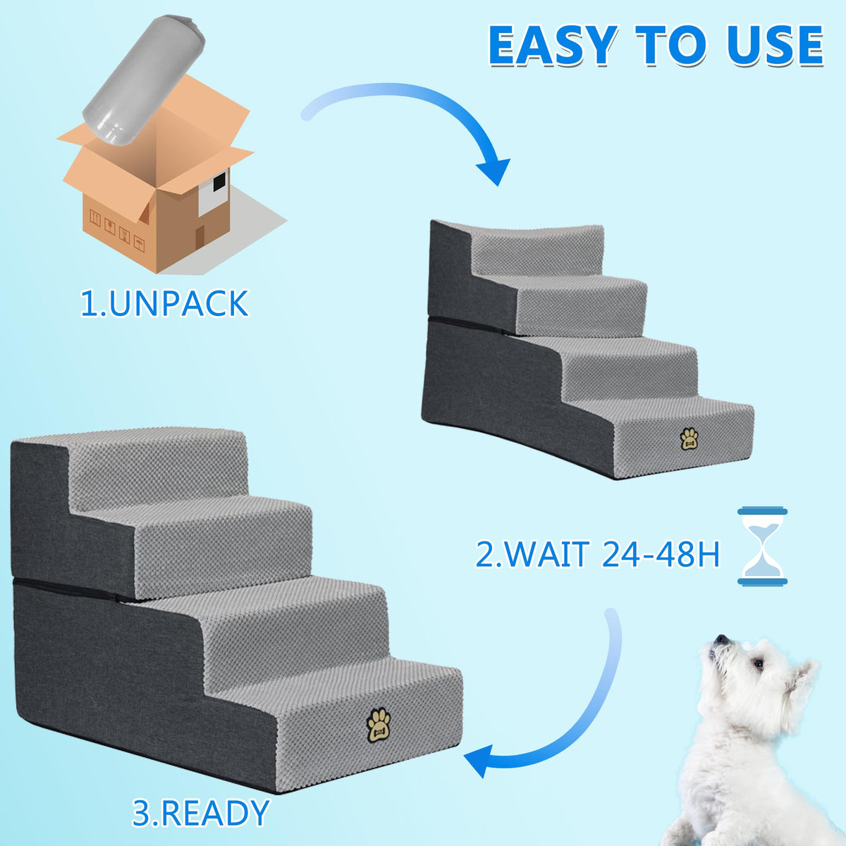 4-Step Foam Dog Stairs, 18-Inch, Gray D90851