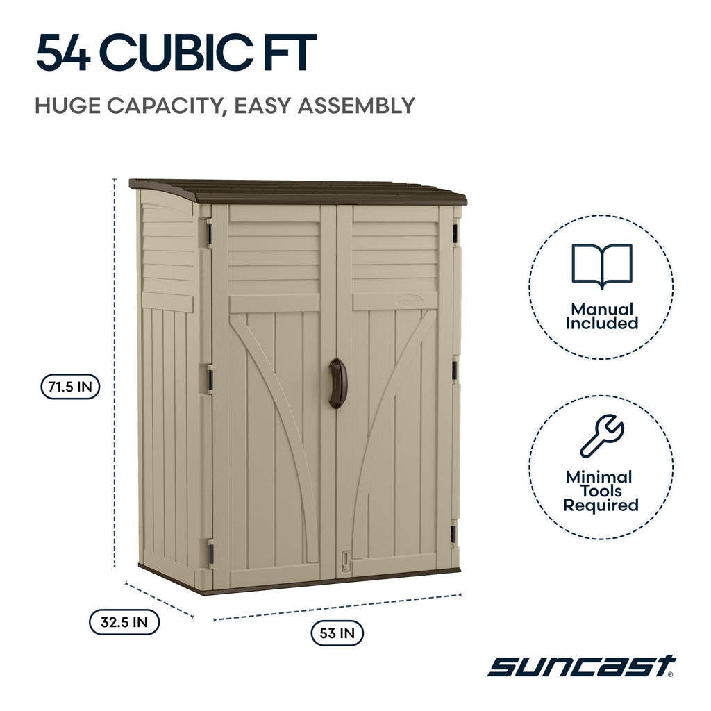 Water Resistant Resin Vertical Outdoor Storage Shed 54 cu. ft. J543182