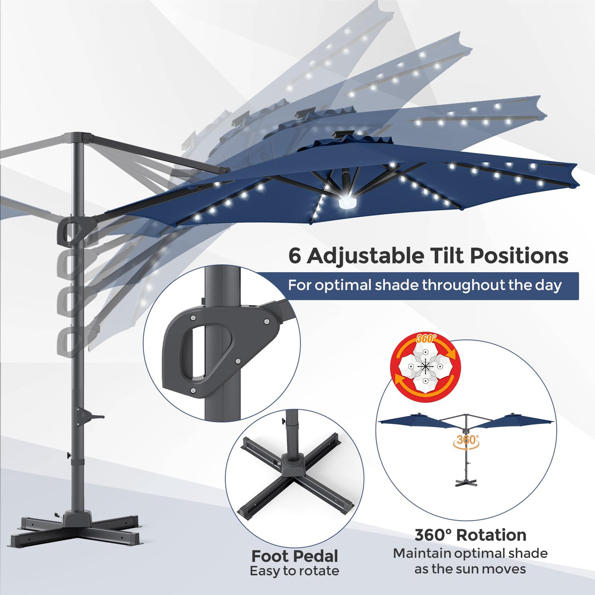 10ft Solar LED Offset Cantilever Patio Umbrella Z6661