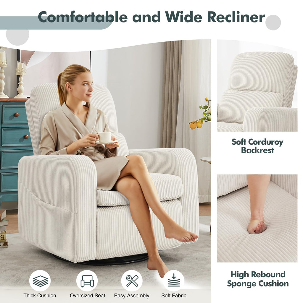 Oversized Corduroy Swivel Rocker Recliner Chair F717