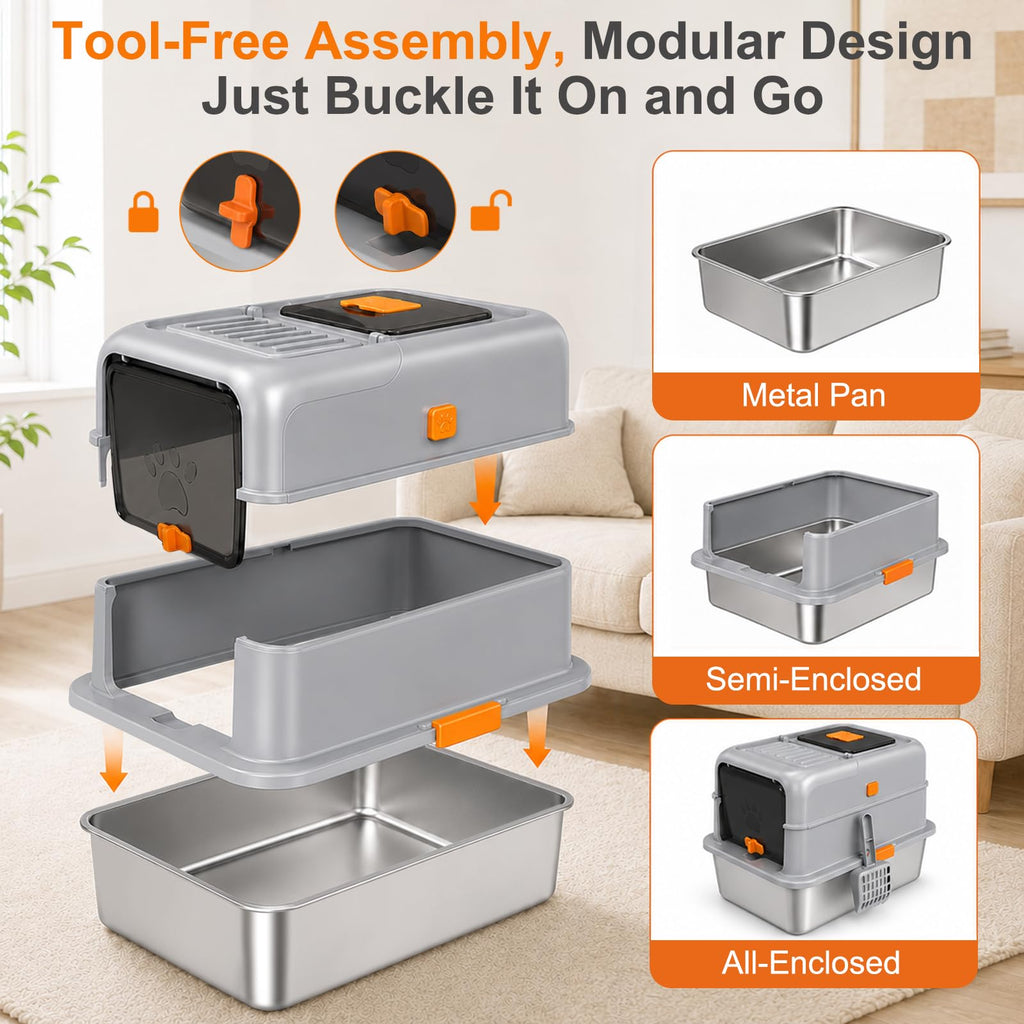 Stainless Steel High Sided Cat Litter Box with Lid L81568