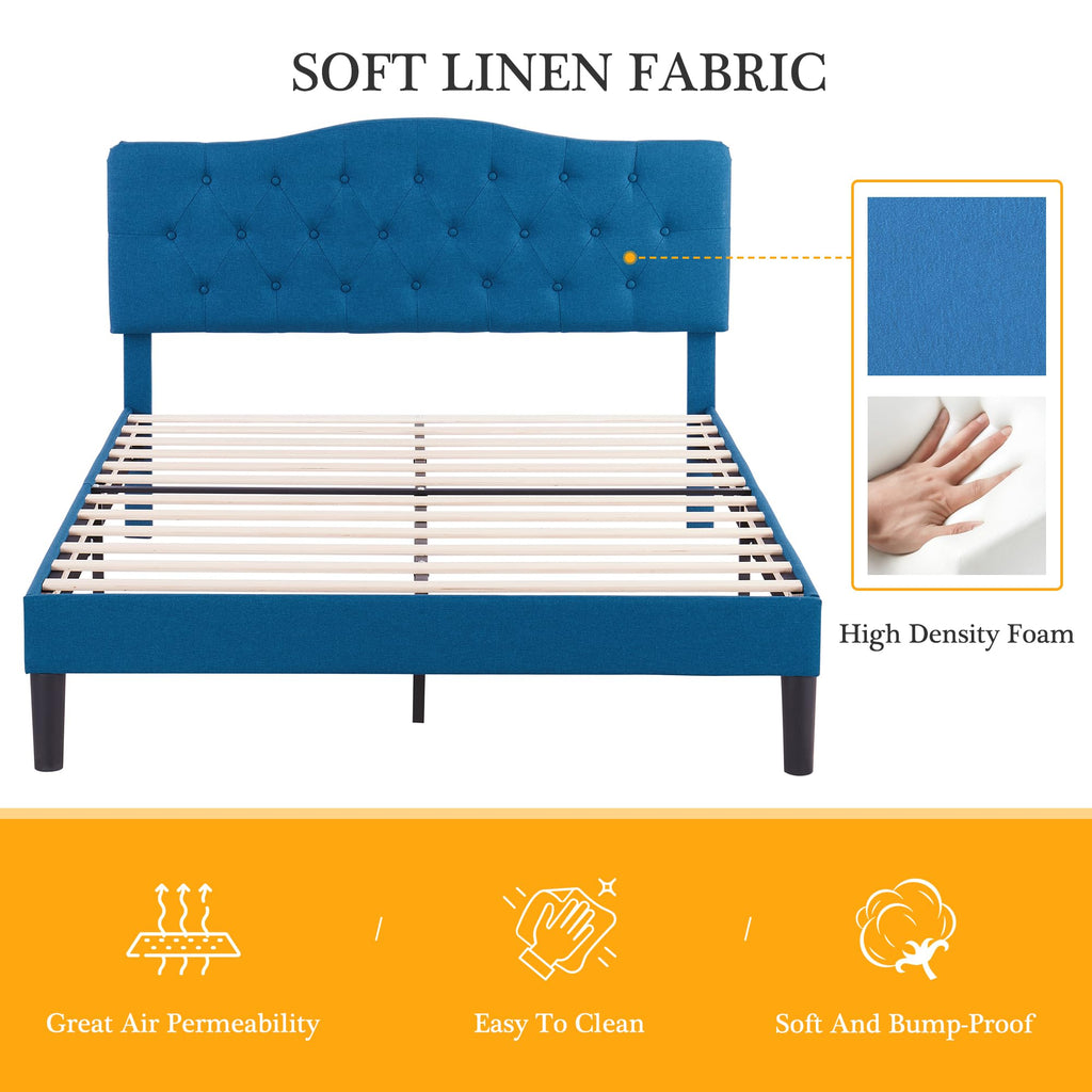 Full Size Upholstered Platform Bed Frame with Tufted Adjustable Headboard K7583