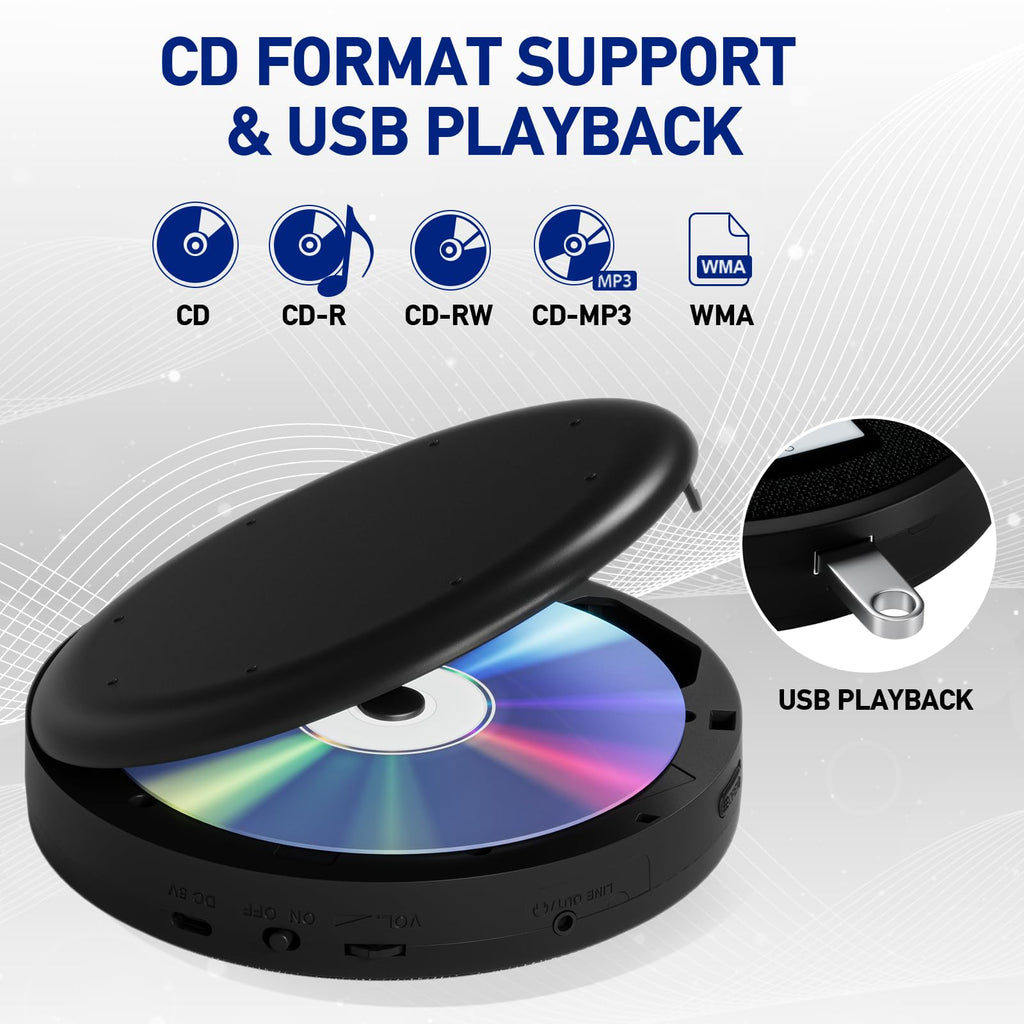 Portable Rechargeable CD Player with Dual Speakers, Black S6587
