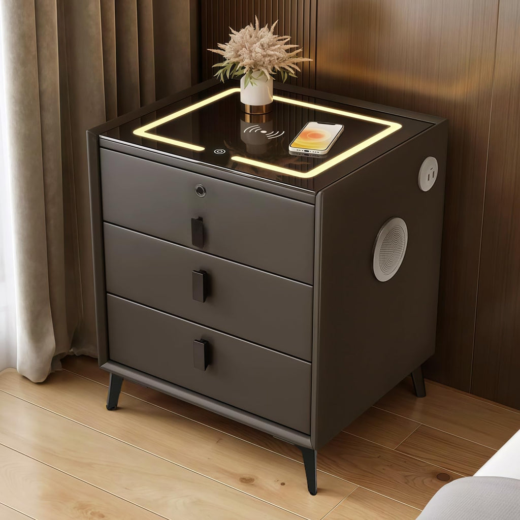 Dark Grey 3-Drawer Nightstand with Charging Station P5778